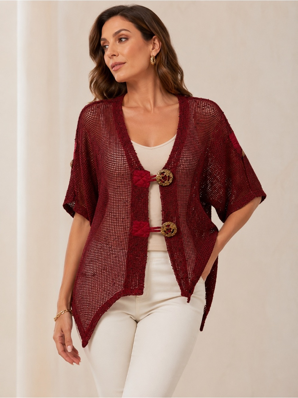 Katie Todd Cardigan Sweater M Medium Lagenlook Boxy Asymmetric Hem Open Knit Art